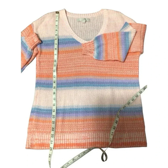 LOFT Ombré Striped V-Neck Sweater XS Pastels Knit Coquette Boho Cotton Blend - Picture 3 of 7